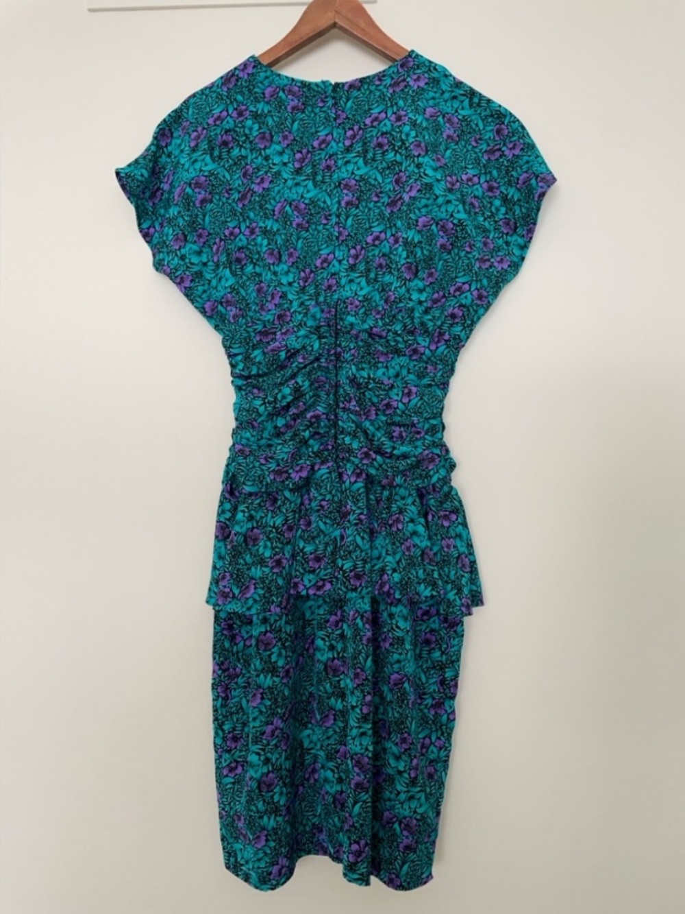 Vintage 80s Union Made Peplum Dress Teal Purple Floral Made in Canada Pantel - Picture 8 of 14